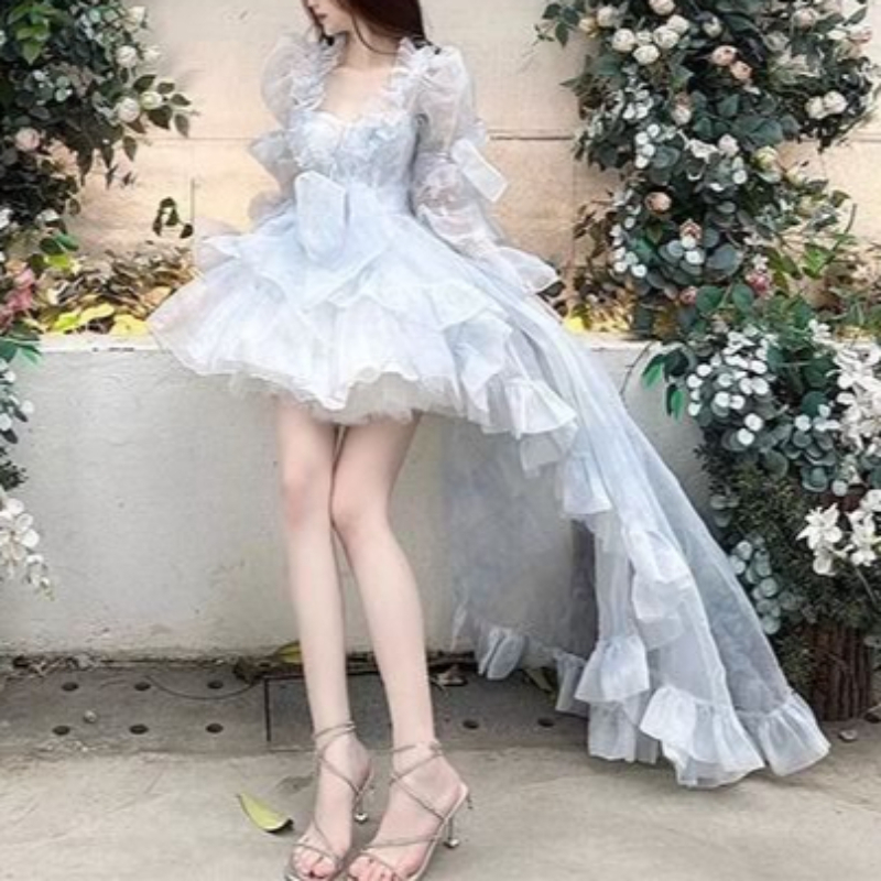 Women Formal Wear For Graduation - 스위트 로리타 프렌치 퍼프 슬리브 레이스