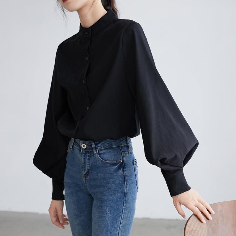 Female Formal Wear - FSMG-스탠드 칼라가 있는 여성 빈티지 셔츠,