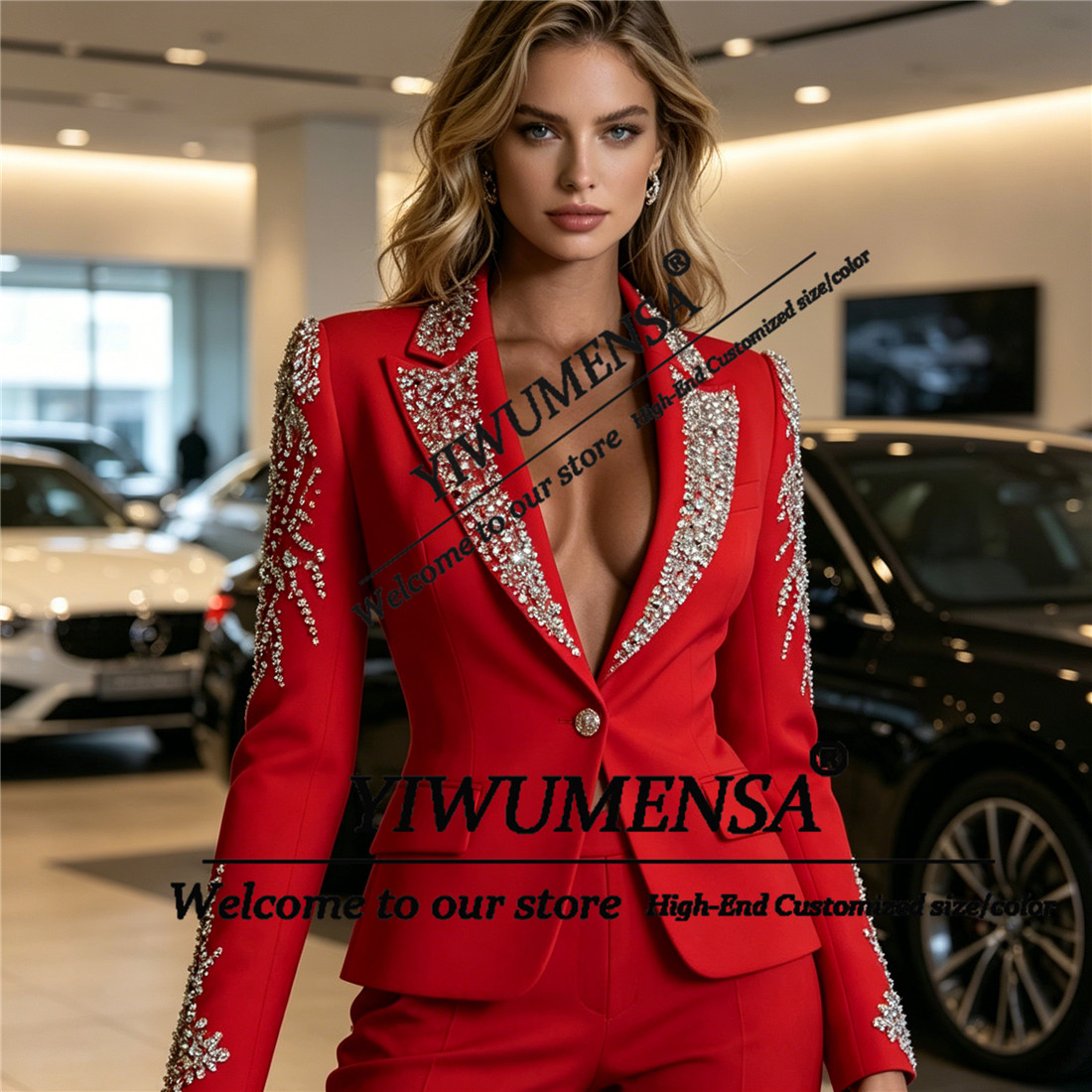럭셔리 여성 정장 2피스 세트 크리스탈 비딩 프롬 블레 - Blazer Set Women Formal 리뷰 및 가격
