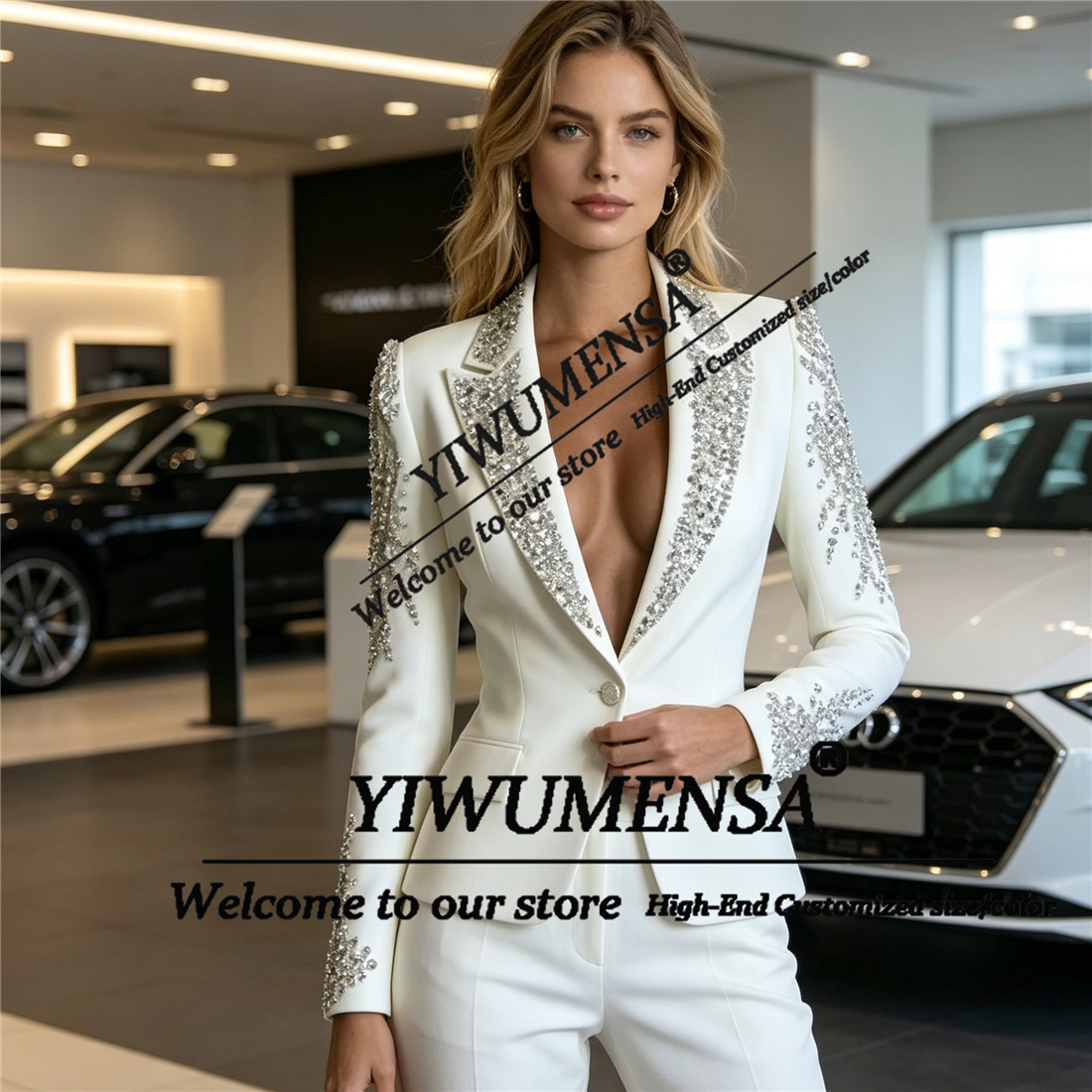 럭셔리 여성 정장 2피스 세트 크리스탈 비딩 프롬 블레 - Blazer Set Women Formal 리뷰 및 가격