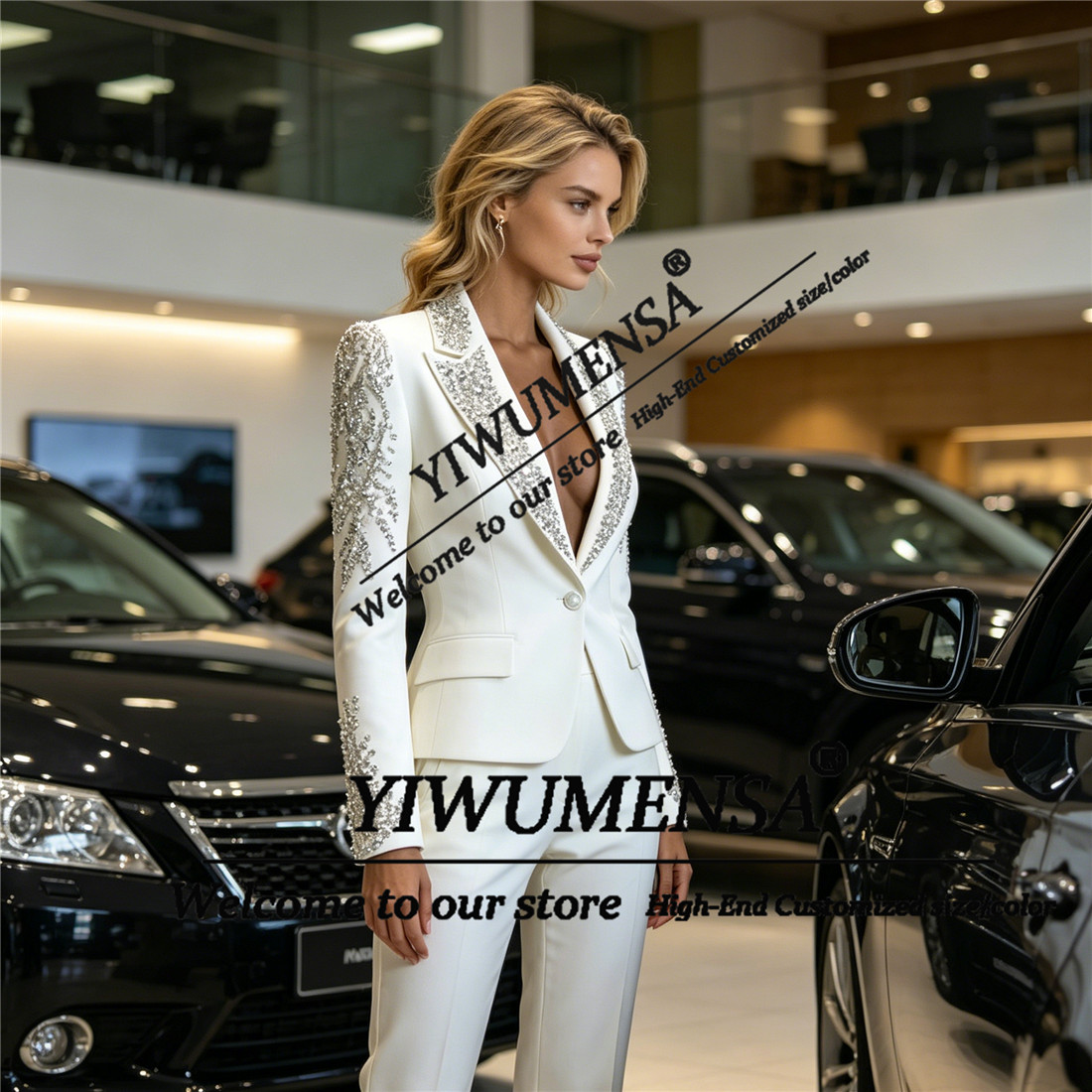 럭셔리 여성 정장 2피스 세트 크리스탈 비딩 프롬 블레 - Blazer Set Women Formal 리뷰 및 가격