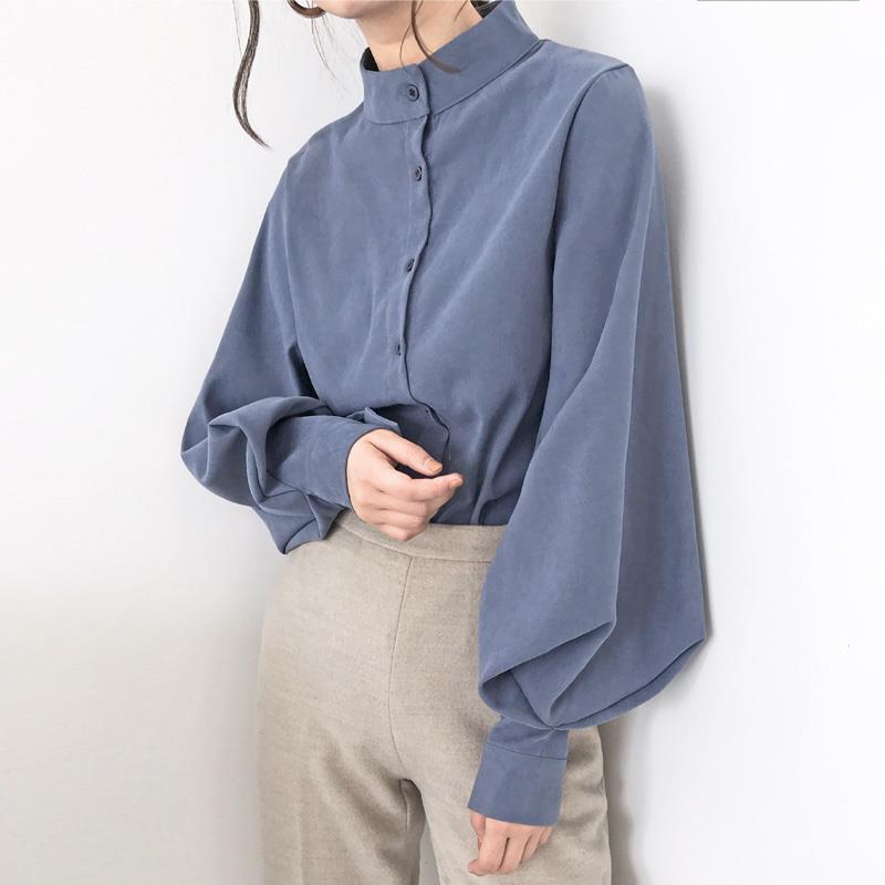FSMG-스탠드 칼라가 있는 여성 빈티지 셔츠, 랜턴  - Female Formal Wear 리뷰 및 가격