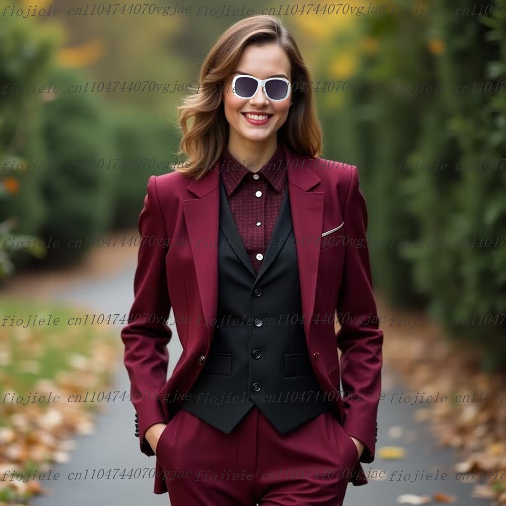 버건디와 블랙 정장 여성 비즈니스 정장 웨딩 파티 프롬 - Blazer Set Women Formal 리뷰 및 가격