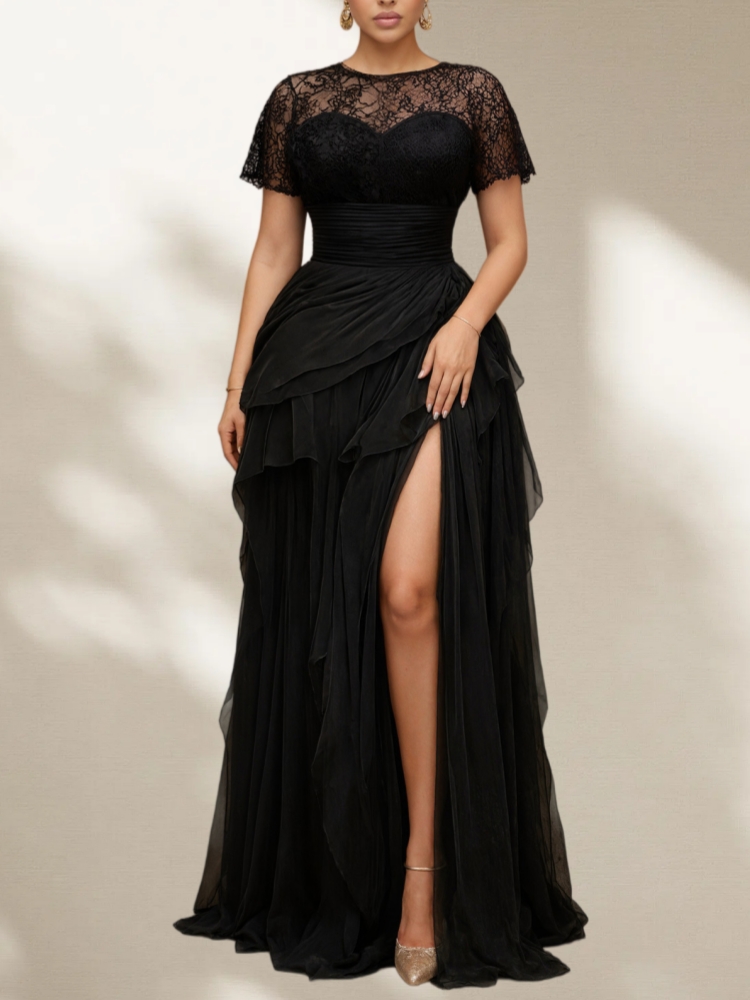 우아한 플러스 사이즈 레이스 메쉬 이브닝 드레스, 여성 - Female Formal Wear 리뷰 및 가격